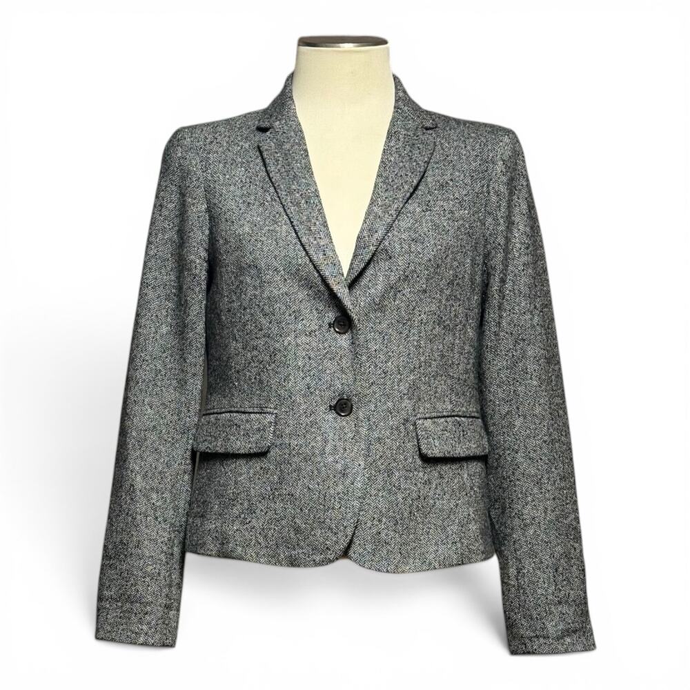 Gap The Academy Blazer Wool Silk Black Herringbone Red 6